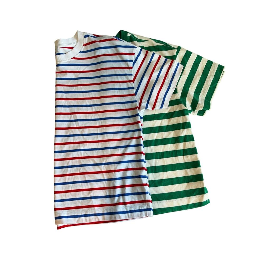 Evereve Ever Perfect Tee Lot of 2 Red/Blue Stripe Green Stripe M